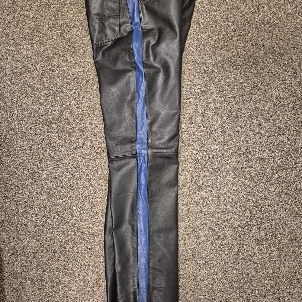 Black and Blue Leather Pants - Picture 10 of 16